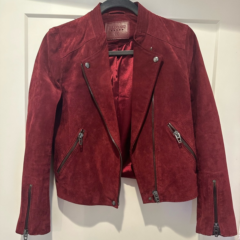 BLANK NYC Suede Leather Burgundy Moto Jacket